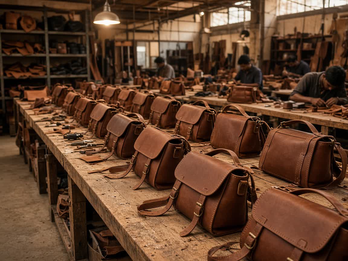 Flexible leather bag production
